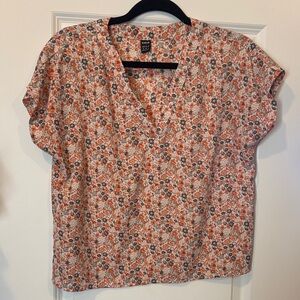 Floral V-Neck Top - Orange and Black